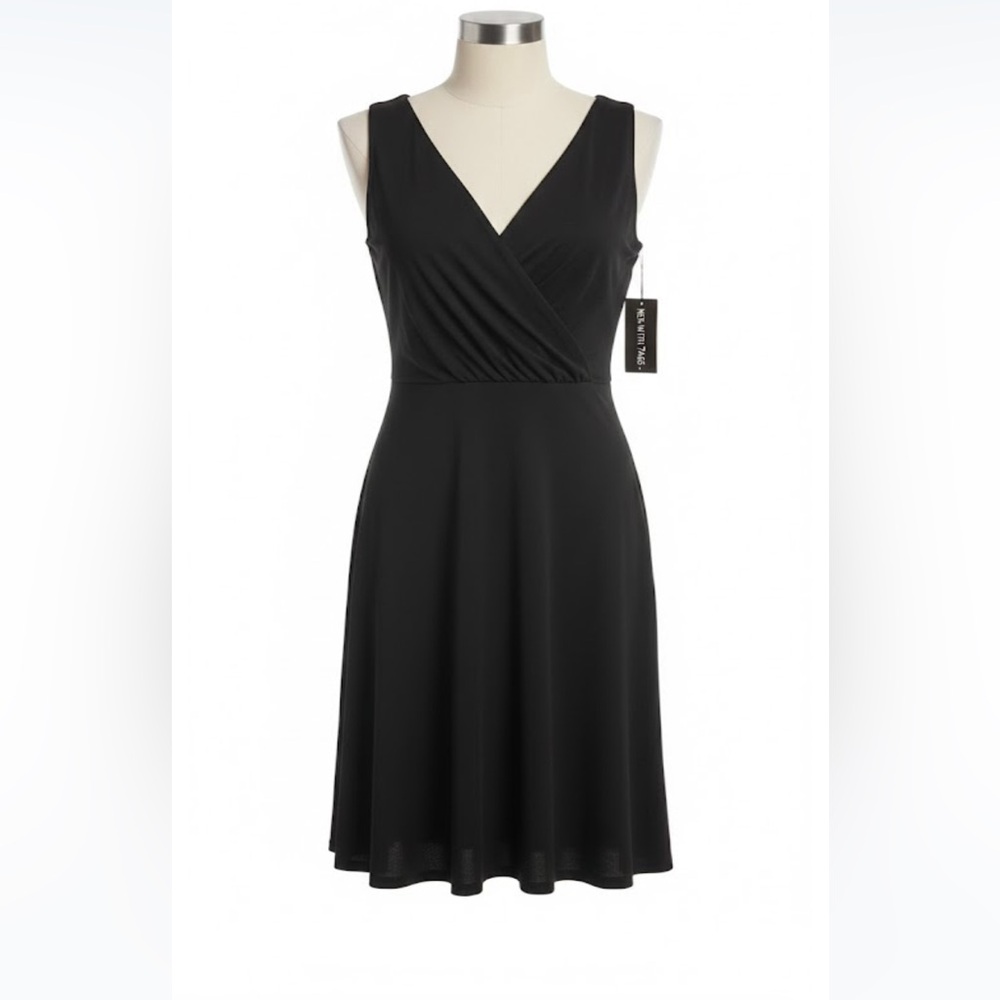 NWT Classic Black Cocktail Dress | Sleeveless Wrap Front | Knee Length LBD SizeM